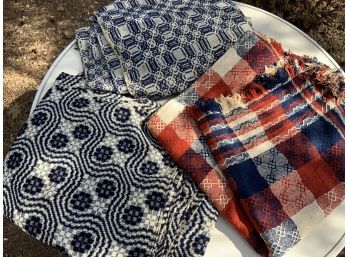 Three Nice Antique Coverlets 2 Blue And White And A Three Color Example (CTF10)