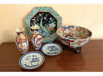 Asian Porcelain Lot: Imari Bowl And Vases, Canton And Other (CTF10)