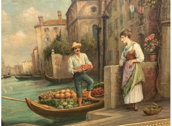 Vintage C. Haddon 'The Fruit Vendor' RBA Oil Painting (CTF15)