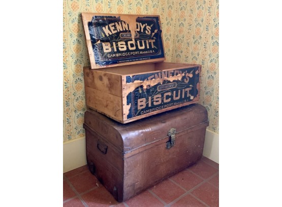 Decorated Tin Trunk & Kennedys Biscuit Box (CTF10)