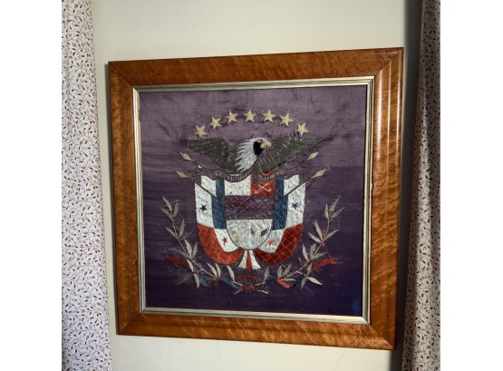 19th C. Framed Needlework, Panamanian Coat Of Arms (CTF10)