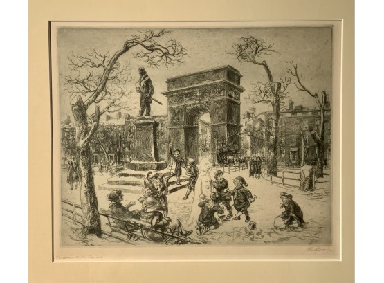 Vintage John Sloane Pencil Signed Etching 'Sculpture In The Square'   (CTF10)