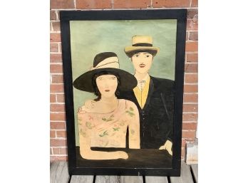 Vintage Art Deco Oil Painting Of A Couple(CTF15)