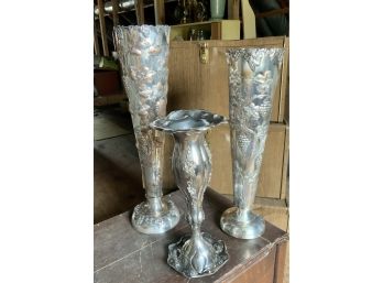 Impressive Silver Plated Vases, 3  (CTF10)