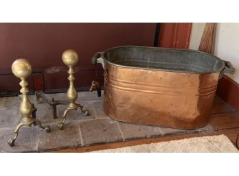 Copper Boiler And Brass Andirons (CTF10)