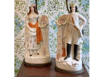 Two 19th C. Staffordshire Figures On Lamps (CTF20)