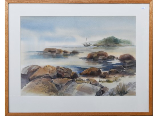 Coastal Scene Watercolor Signed M.J. Rimes (CTF10)