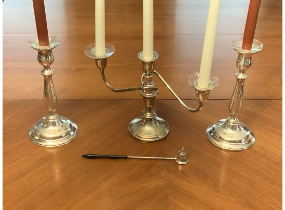 Sterling Candleabra, Pr Of Sterling Sticks And Sterling Candle Snuffer (CTF10)