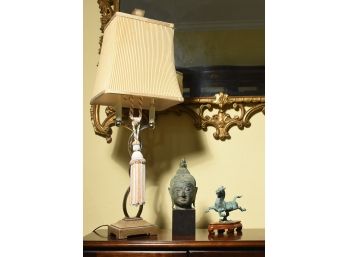 Decorative Table Lamp, Malaysian Head Sculpture And Decorative Horse On Wooden Base (CTF20)