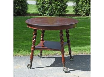 Great Antique Mahogany Center Table With Barley Twist Legs (CTF10)