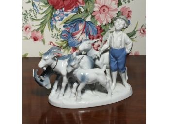German Porcelain Figurine Of Boy With Animals (CTF10)