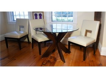 Round Glass Top Table With Three  Chairs (CTF30)