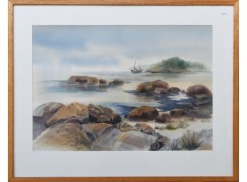 Coastal Scene Watercolor Signed M.J. Rimes (CTF10)