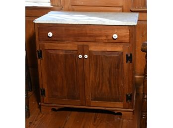 Victorian Style Walnut Commode With Marble Top (CTF10)