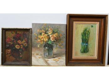 Three Oil On Canvas Of Flowers (CTF10)