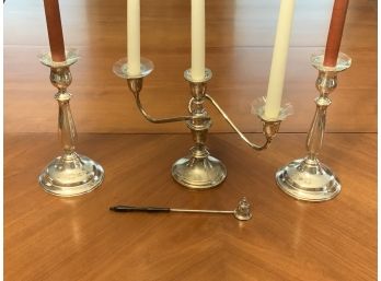 Sterling Candleabra, Pr Of Sterling Sticks And Sterling Candle Snuffer (CTF10)
