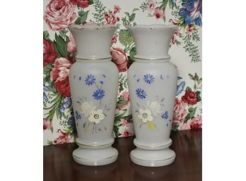 Pair Of Enamel Decorated Bristol  Vases (CTF10)