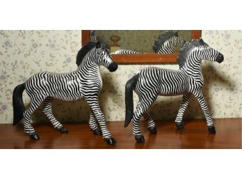 Two Carved And Painted Wood Zebras  (CTF10)
