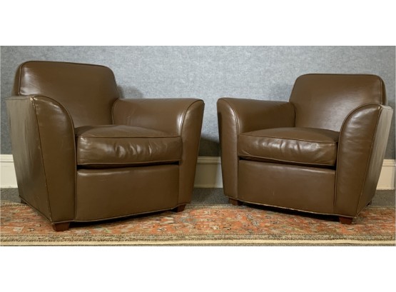 Pair Of Holly Hunt  Brown Leather Club Chairs (CTF30)