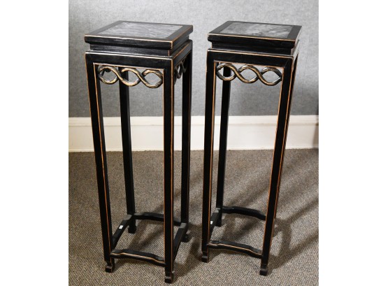 Pair Of Asian Influenced Stone Top Plant Stands (CTF10)