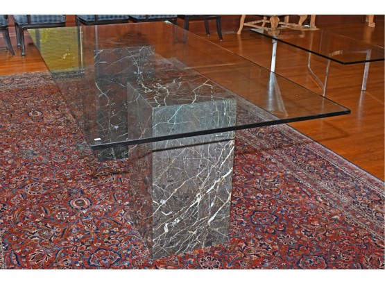 Glass & Black Marble Pedestal Dining Table (CTF50)