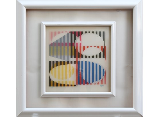 Yaacov Agam Hand Signed Agamograph In White Frame  (CTF10)