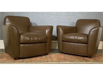 Pair Of Holly Hunt  Brown Leather Club Chairs (CTF30)