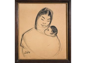 Pastel/charcoal, Portrait Of Mother And Child, Signed Elton Fax (CTF10)