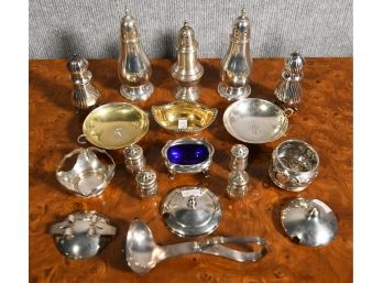Sterling Tablewares: Salt & Peppers, Nut Dishes, Etc, 19 Pieces (CTF10)