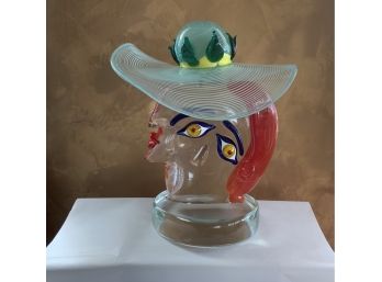 Murano Glass Sculpture Signed Giuliano Tosi For Aggetti, Woman With Removable Hat (CTF40)