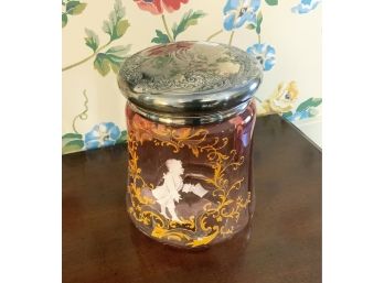Mary Gregory Cranberry Glass Biscuit Jar CTF10)