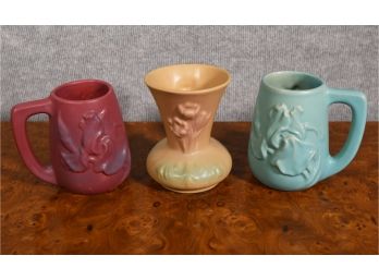 Three Van Briggle Pottery Pieces, Two Mugs And A Vase (CTF10)