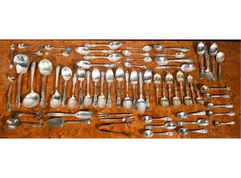 Large Assorted Lot Of Sterling: 64 Pieces, Mostly Spoons (CTF10)