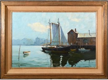 O/C, Boats In A Harbor, Signed H. Amundsen (CTF10)