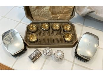 Sterling Salts & Spoons, Sterling Brushes And Sterling Dresser Boxes, 17 Pcs (CTF10)