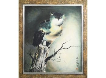 Signed Japanese Oil On Canvas, Owl (CTF10)
