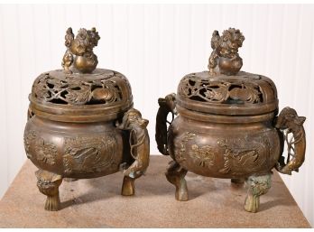 Pair Of Signed Bronze Asian Censers (CTF10)