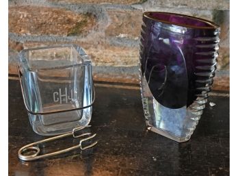 Cartier Ice Bucket & Sterling Tongs With Art Glass Vase (CTF10)