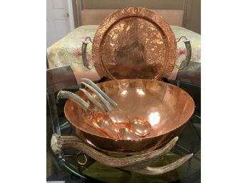 Exceptional Ben Caldwell Of Nashville TN Handmade Copper And Antler Bowl, Tray, And Utensils (CTF10)