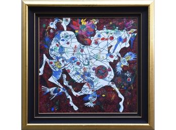 Signed Mixed Media On Canvas Horse And Birds  (CTF10)