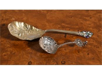 Enameled Gold Washed Spoon &  Early European Silver Monkey Spoon (CTF10)