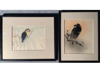 Pair Of Japanese Signed Works Swallows By Koson & Blackbird By Reckio (CTF10)