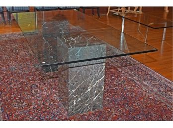Glass & Black Marble Pedestal Dining Table (CTF50)