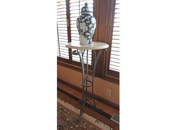 Scrolled Iron Base Tall Stand And Black & White Urn (CTF10)