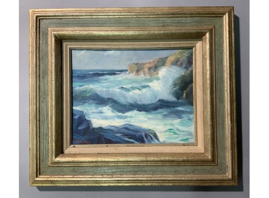 Anne Power Hardenbergh Oil On Artist Board,  Waves Crashing On Cliffside (CTF10)