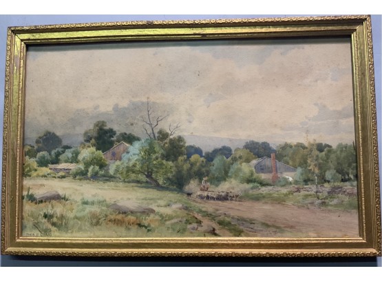 Thomas B. Craig, 19th C. Watercolor Sheephearding Landscape (CTF10)