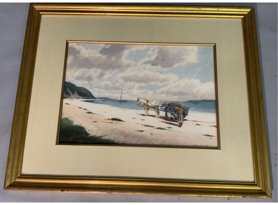 Richard Clarke Hare 20th C. Watercolor Of Horse And Wagon On Beach (CTF10)