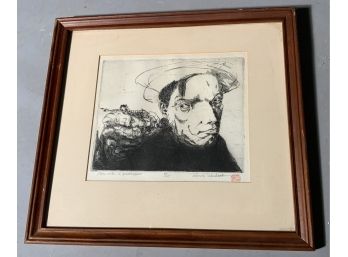 20th C. Takahara Etching 'Man With A Grasshopper' (CTF10)