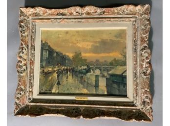 Jean Salabet 20th C. Oil On Canvas , Along The Bank Of The Seine (CTF10)