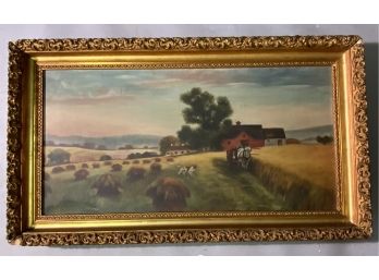 Signed 19th C. Oil On Canvas Of Farm Scene (CTF10)